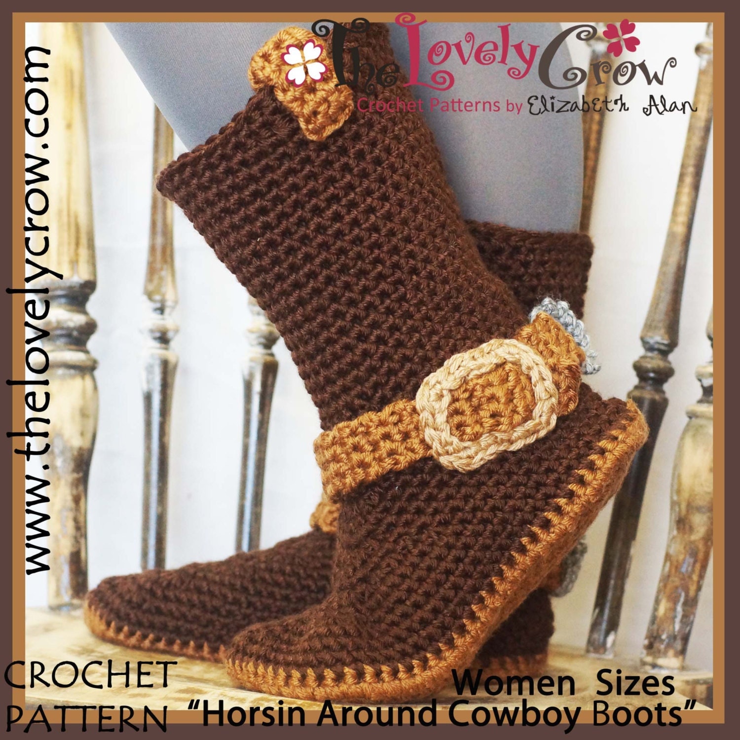 Crochet Pattern Cowboy Boots WOMEN'S Sizes