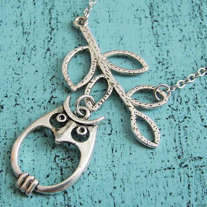 Silver Owl Necklace Love Owl Owl Jewelry Leaf Pendant T 2168