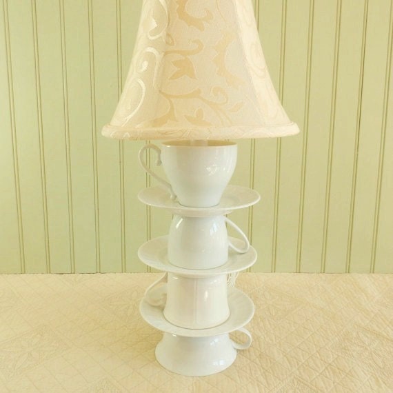 Teacup Lamp Four White Tea Cups Three White by ThistleandJug
