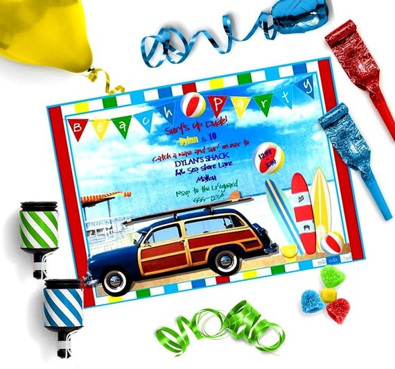SURFBOARD & CAR INVITATION - Personalized Printable Download Il_570xn