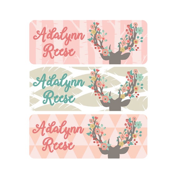 Woodland Name Labels Girl School Name Labels Daycare Name