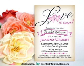 Love is Sweet Bridal Shower Invitation, Spring Bridal Shower Invitation, Printable Invitation, Digital File by Event Printables