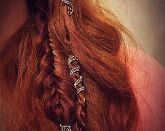 Viking Hair Jewelry - Viking Hair Beads - Viking jewelry - Braid Beads - Hair Clips - Custom "FairyTail" Wire-Wrapped Hair Cuff.
