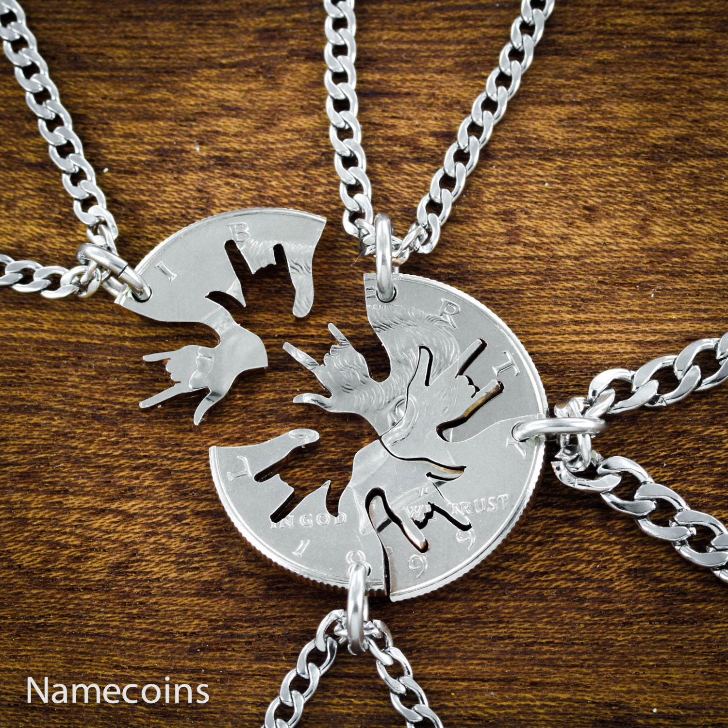 4 piece Best Friend Necklace, I love you hands in ASL cut