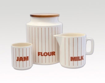 Vintage Kitchen Jars - Kitchen set - Hornsea Stripes - Flour, Jam, Milk - Ceramics - English Vintage Pottery