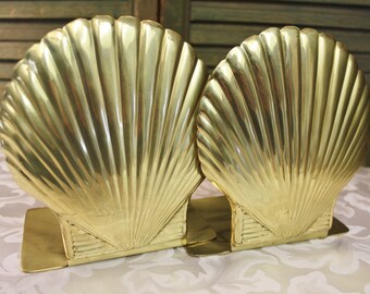 Brass Seashell Bookends - Brass Scallop Nautical Decor