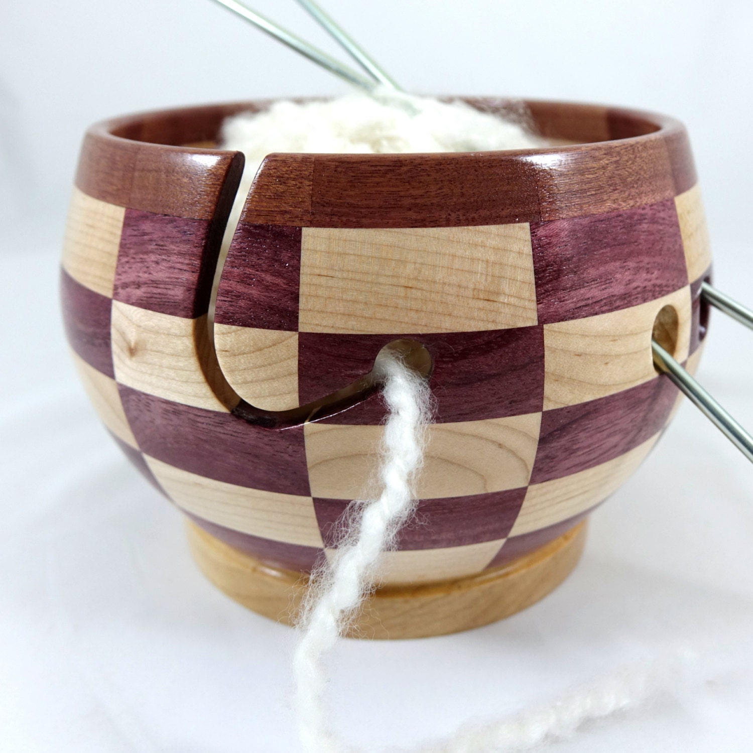 Crafted Wooden Knitting Bowl,Yarn Storage Bowl With Lid,Yarn Holder