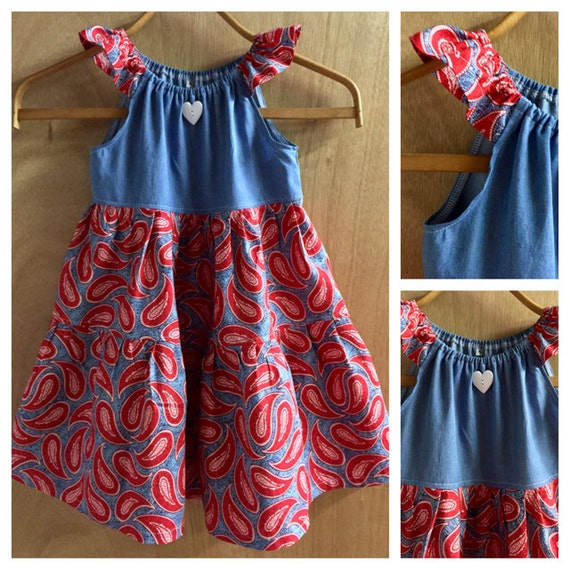 Paisley/Bandana Print Peasant Style Denim and Cotton