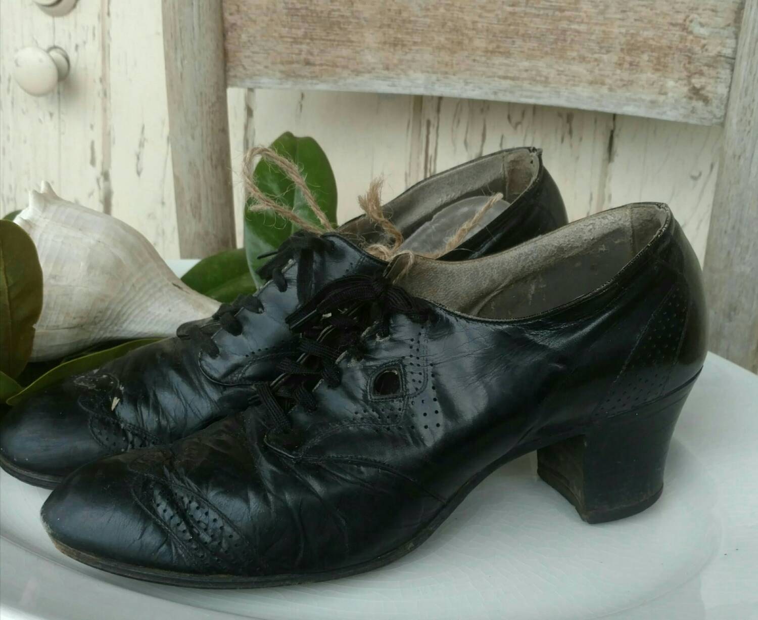 Victorian Ladies Black Leather Shoes Antique Black Shoes