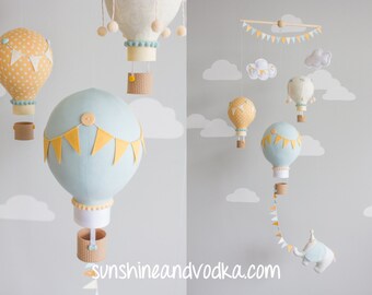 Baby Mobile Hot Air Balloon Mobile Pink and White Travel