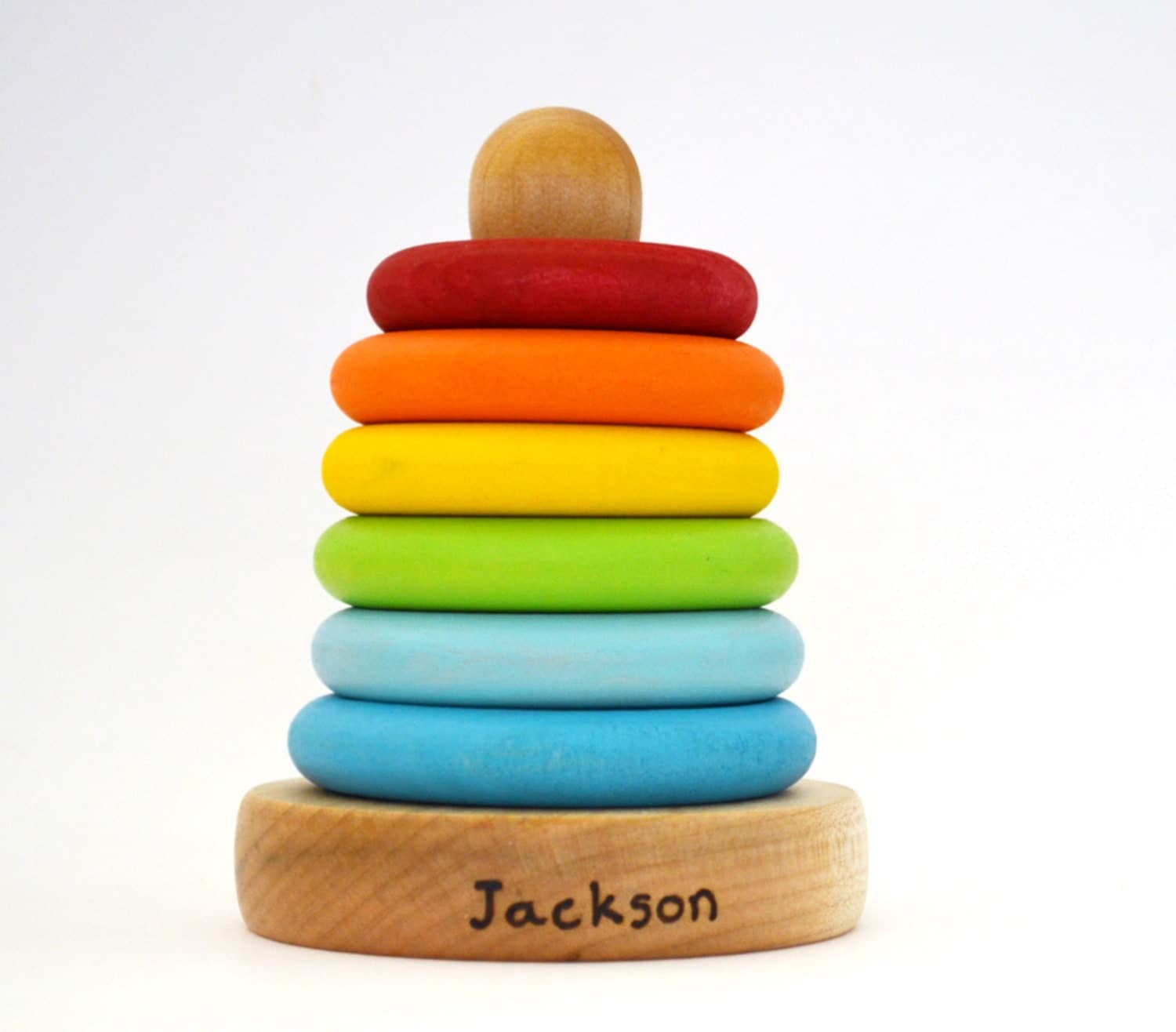 Personalized Stacking Toy Rainbow Wooden Toy Ring Stacker