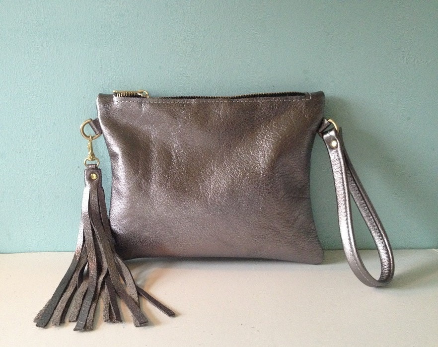 leather silver clutch