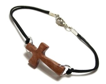 Sideways Cross Bracelet - Plus Size Bracelet - Cross Bracelet for Men - Wood Cross Bracelet - Husband Gift - Californian Eucalyptus Wood