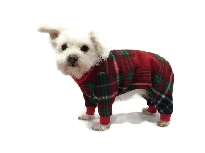 Red Plaid Fleece Dog Pajamas-Christmas Dog Pajamas-Christmas