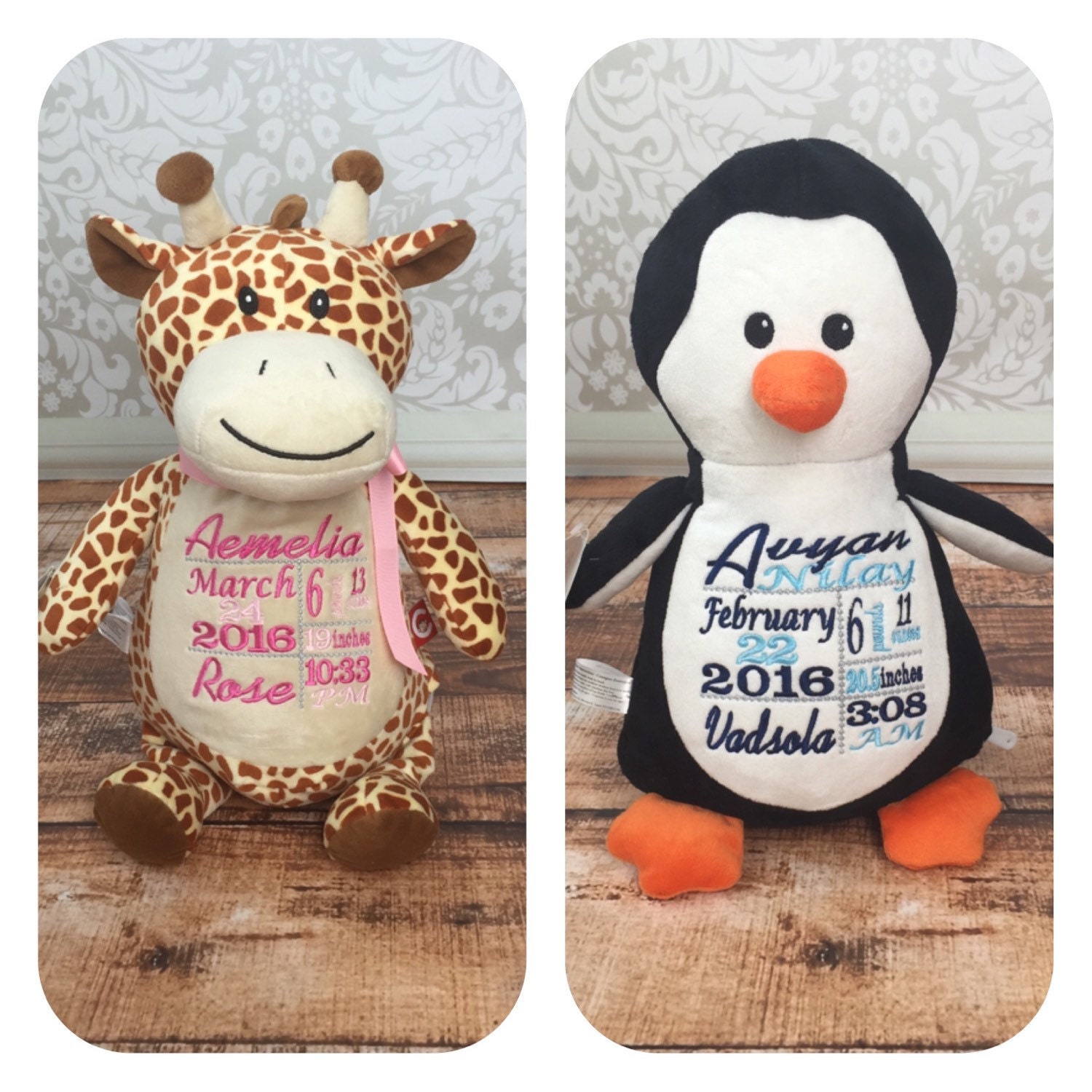 embroidered birth announcement stuffed animals