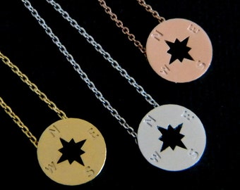 Gold, Silver or Rose Gold Compass Necklace