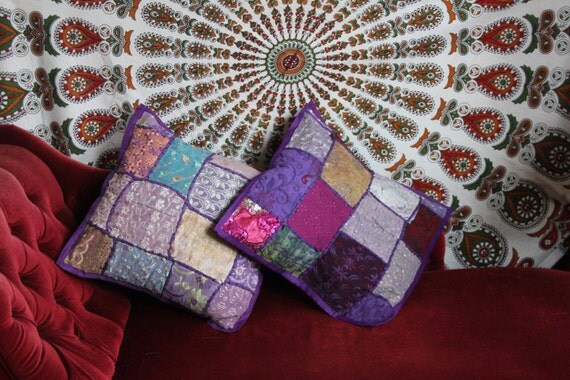 PURPLE SCATTER CUSHION- Indian Cushion- Sari Fabric- Vintage Pillow- Ethnic cushion- Bohemian Decor- Homeware- Bedding- Hippie Accessories