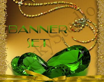 Shop Banner Set shop icon,cover/banner,avatar/profile picture -crystals,gems,jewelery,gold,green,diamonds