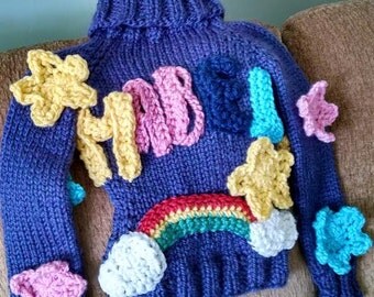 Hand Knit Gravity Falls Mabel Pines Custom Sweater Women's Size Extra Extra Large XXL