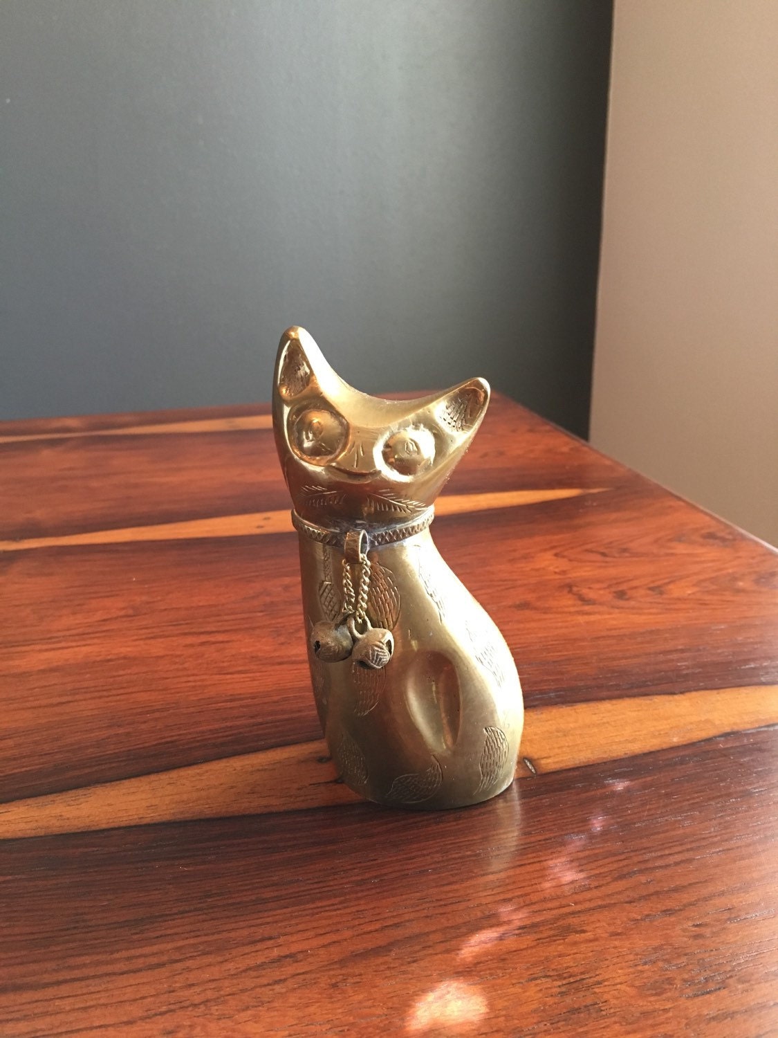 Brass Cat Bell . Asian Cat . Brass Siamese Cat . Brass Bell