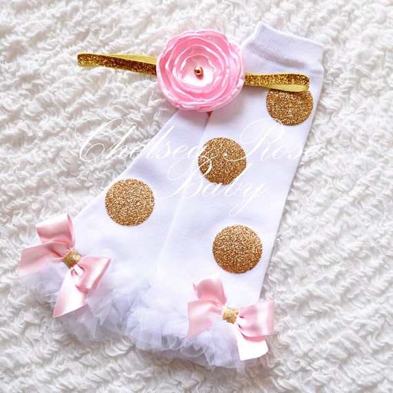 2 piece Pink and Gold leg warmer and headband by ChelseaRoseBaby