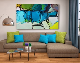 Mood in Blues. Geometrical Abstract Art, Wall Decor, Extra Large Abstract Colorful Contemporary Canvas Art Print up to 72" by Irena Orlov