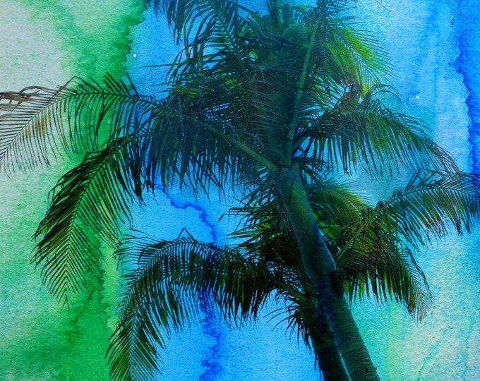 Tropical beauty- Palm Tree. Extra Large Blue Green Palms Canvas Art Print up to 72" by Irena Orlov