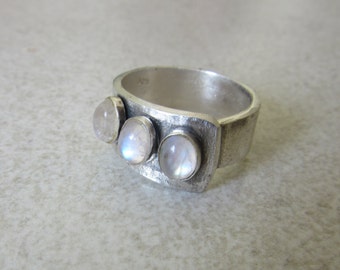 Handmade Silver Moonstone RING - Three Stone Ring