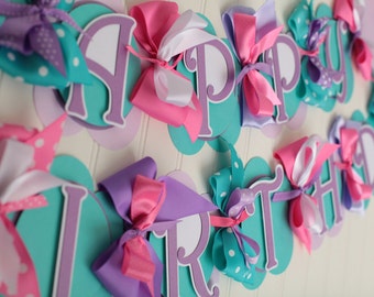 Happy Birthday Banner Pink, Purple, White, Teal