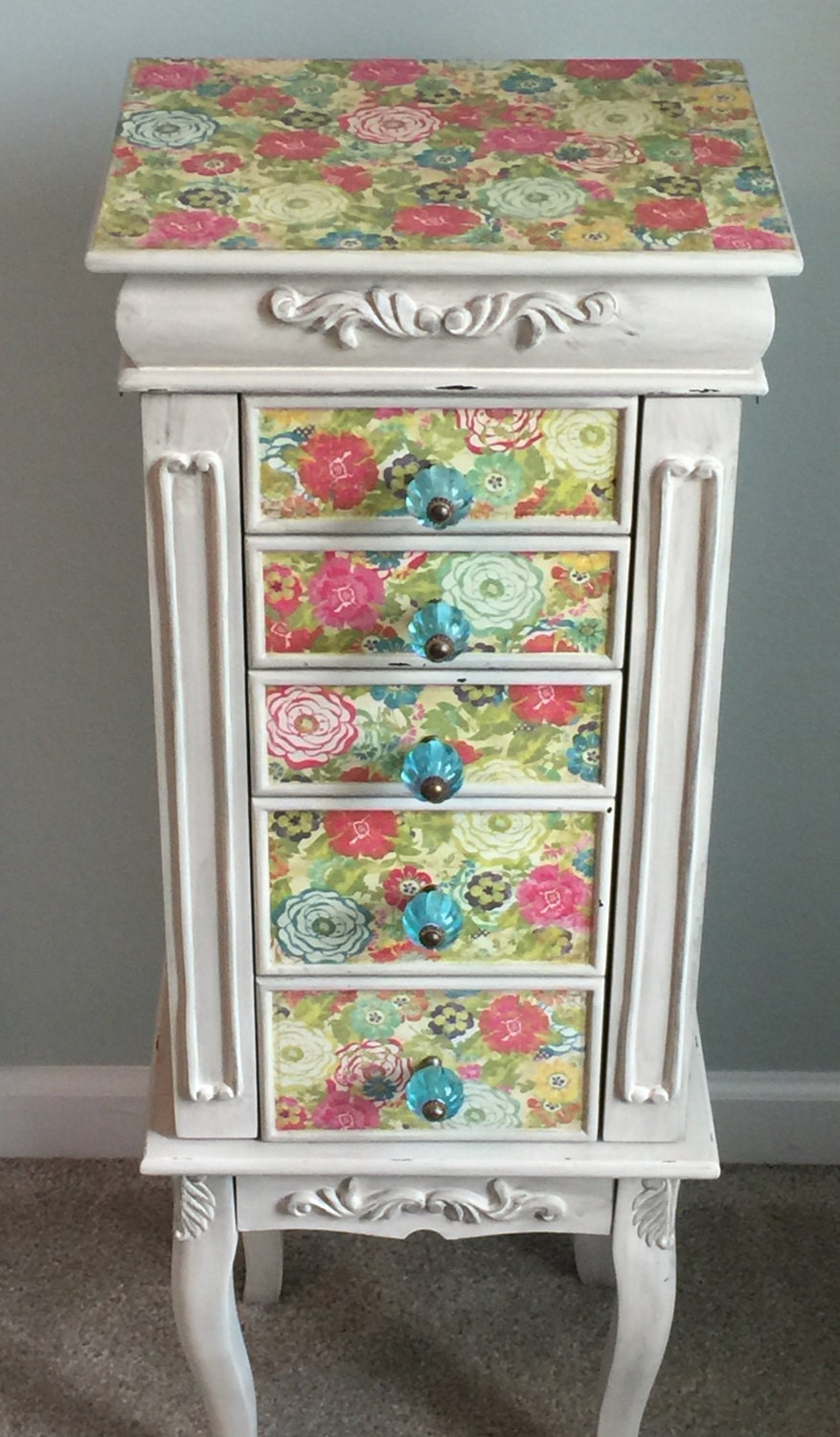 Multi Colored Repurposed Jewelry Armoire Custom Made To Order