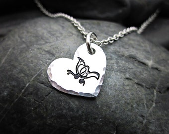 Semicolon Butterfly Necklace - Charm Necklace - Punctuation - Semicolon Jewelry - Hammered Metal - Statement Necklace - Inspirational