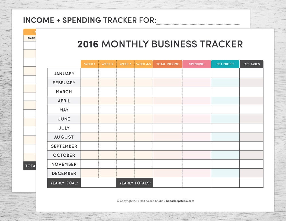 2016 Business Tracking Printables by halfasleepstudio on Etsy