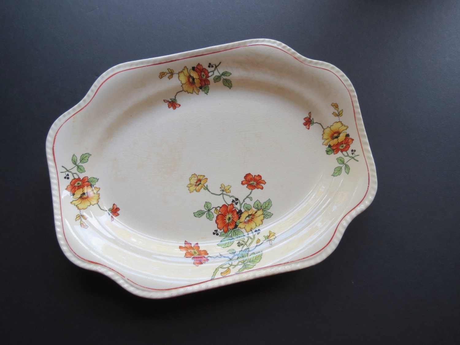 Art Deco Steubenville China Platter // Antique Floral Pattern