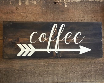 Coffee sign - kitchen decor, coffee arrow sign