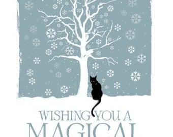 Black Cat Magical Yule Greetings card