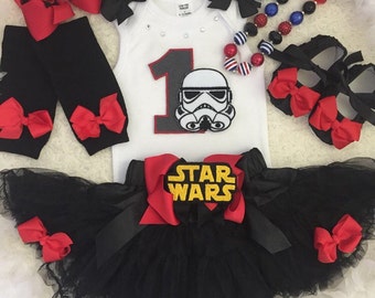 3pc Star Wars Birthday tutu set-include personalised Top,Skirt, matching headband