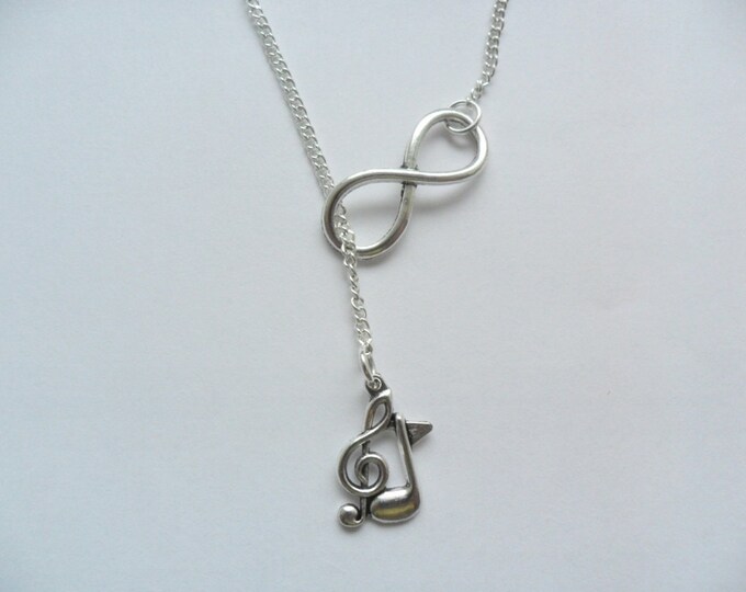 Infinity Symbol treble clef music note charm lariat necklace