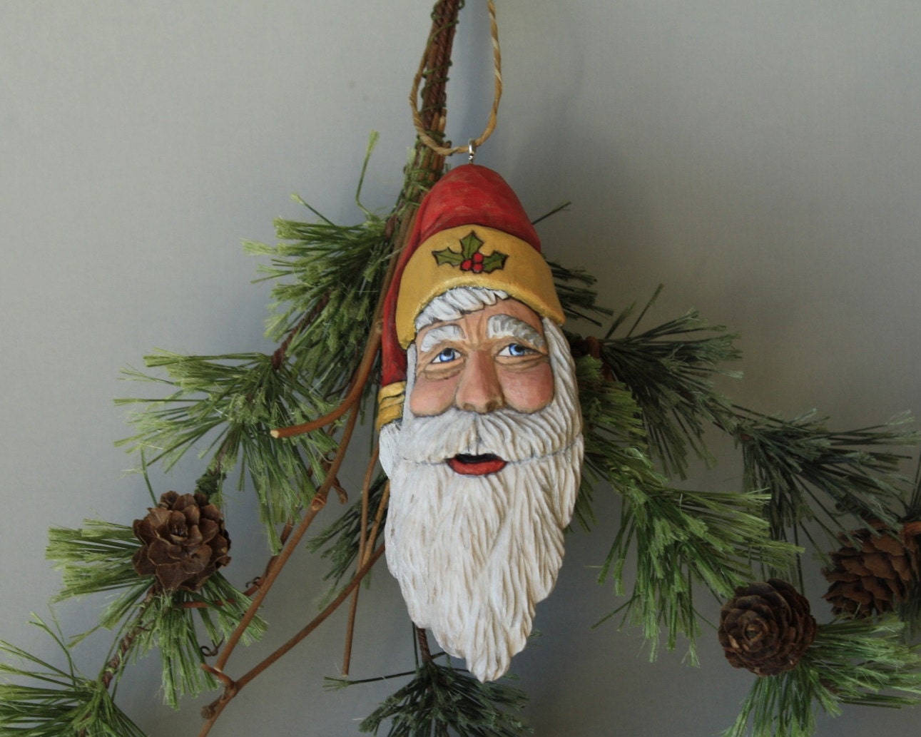 Wooden Santa Claus Ornament Hand Carved Elf Wood Carving For