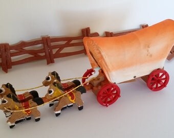 Vintage Western Party Cake Decorations -- Covered Wagon, Horses, Cowboys and Fence -- Cowboy / Cowgirl Birthday Party