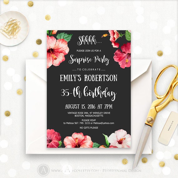 Surprise Birthday Party Invitations Printable by AmeliyCom on Etsy