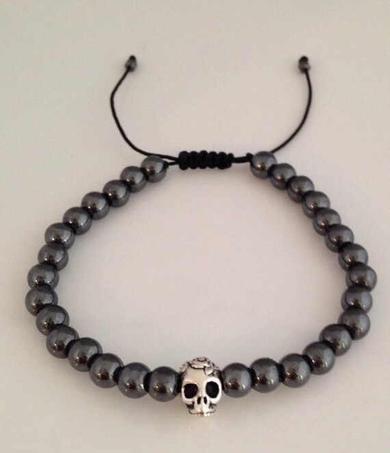 Adjustable Hematite Skull Bracelet by TheArtsyNomad on Etsy