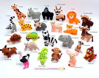 AFRICAN SAFARI ANIMALS felt magnets, the first part - Price per 1 item - make your own set - Lion, Lemur, Rhino, Tortoise, Hippo, Chameleon