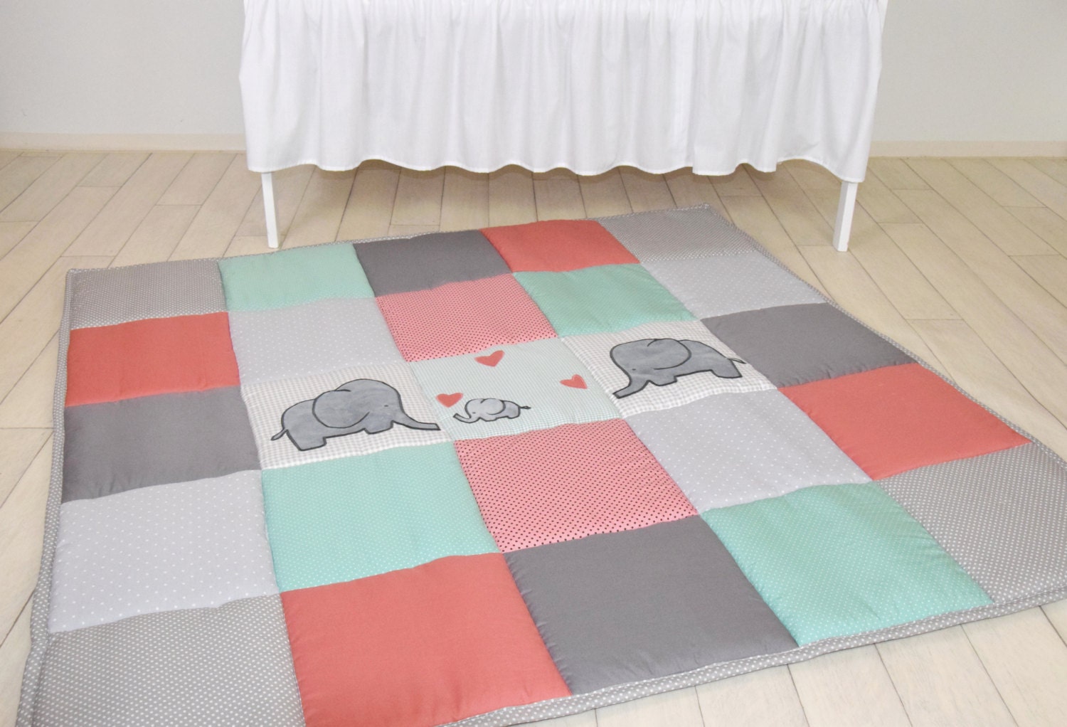 Elephant playmat mint coral gray play mat floor gym crawl