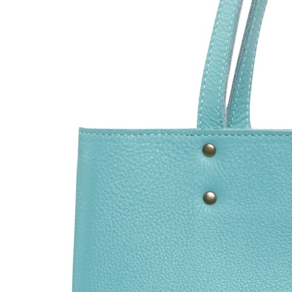 Aqua leather handbag leather tote bag aqua leather shoulder