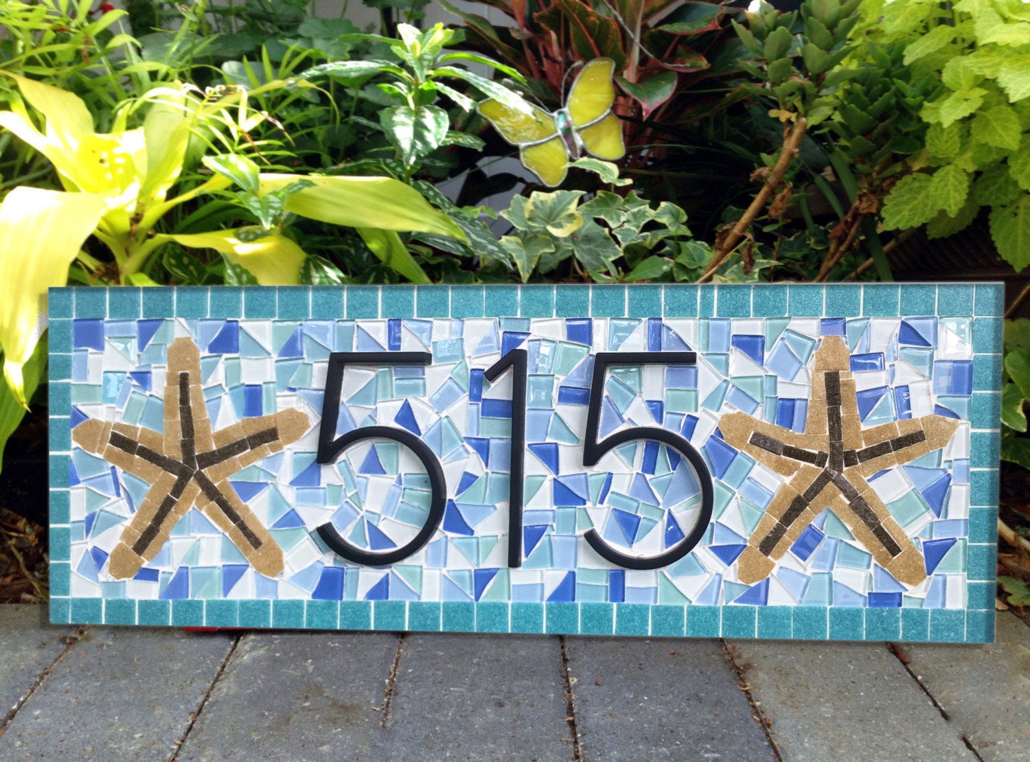 Address Plaque for Beach House // Mosaic House Number Sign