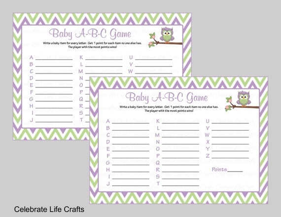 Baby ABC Game Baby Shower Game Printable Baby Shower Games