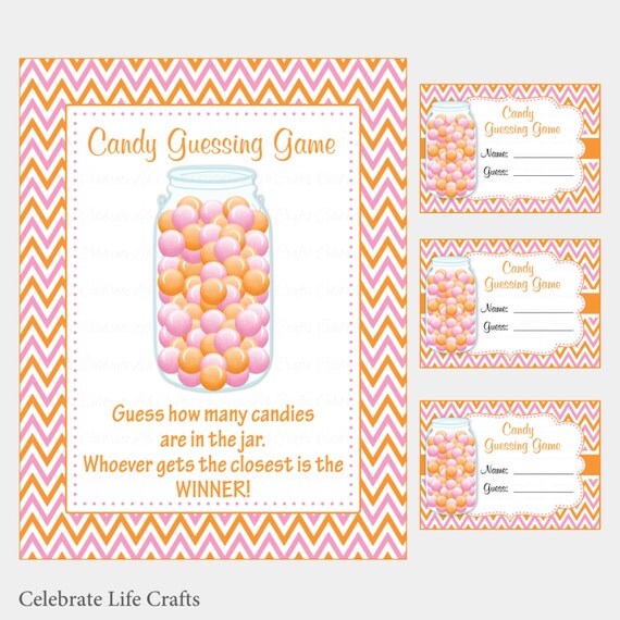 Baby Shower Candy Bottle Guessing Game Sign and Tags Baby