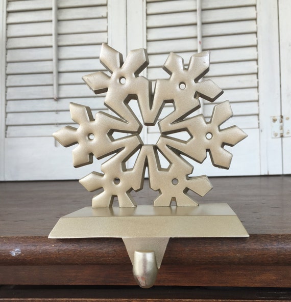 Snowflake Cast Metal Stocking Hanger Metallic Gold Christmas