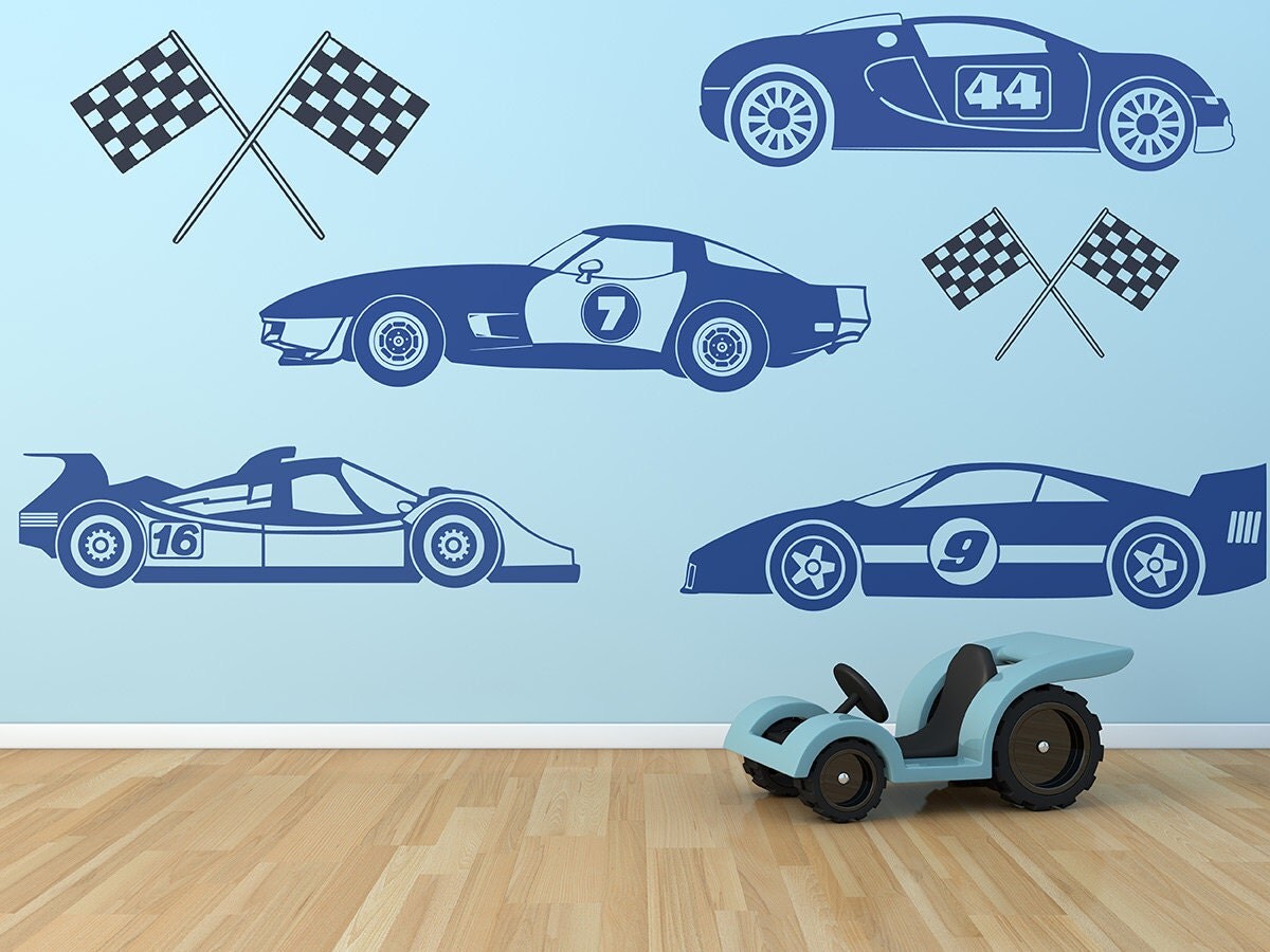 Kids Race Car Vehicles Set Removable Vinyl Wall Art Decor