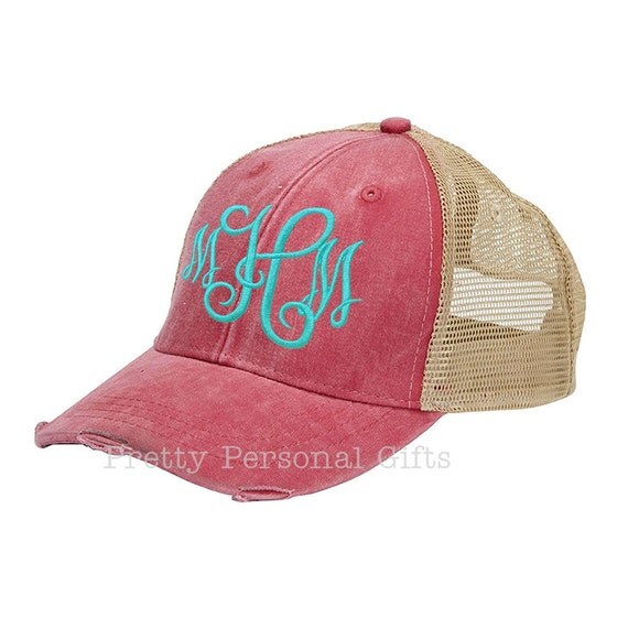 Trucker Hat Baseball Hat with monogram distressed with tan